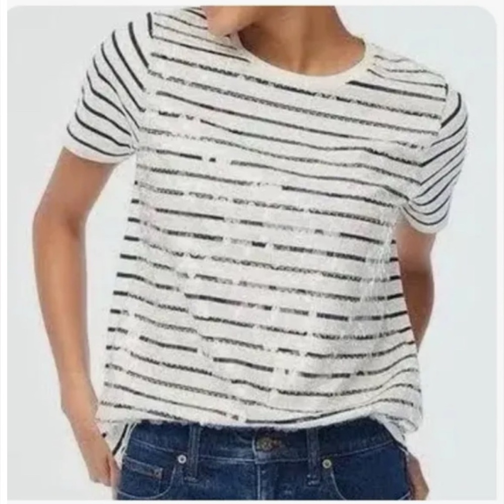 NWT J. Crew Sequin Stripe Tee Navy Blue & White XS